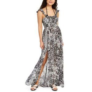 Raviya BLACK/WHITE Printed Smocked Cover Up Maxi